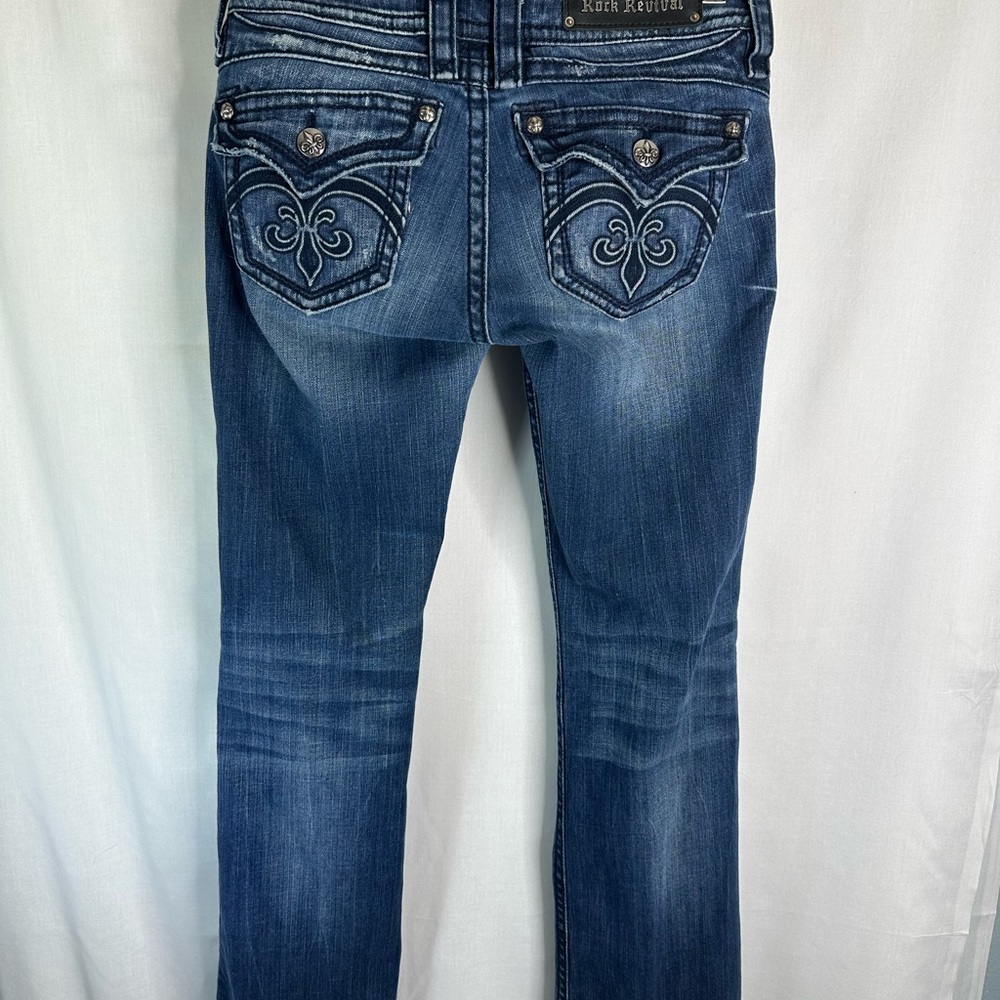 Rock Revival Women’s Boot Cut Jeans in Distressed Dark Blue